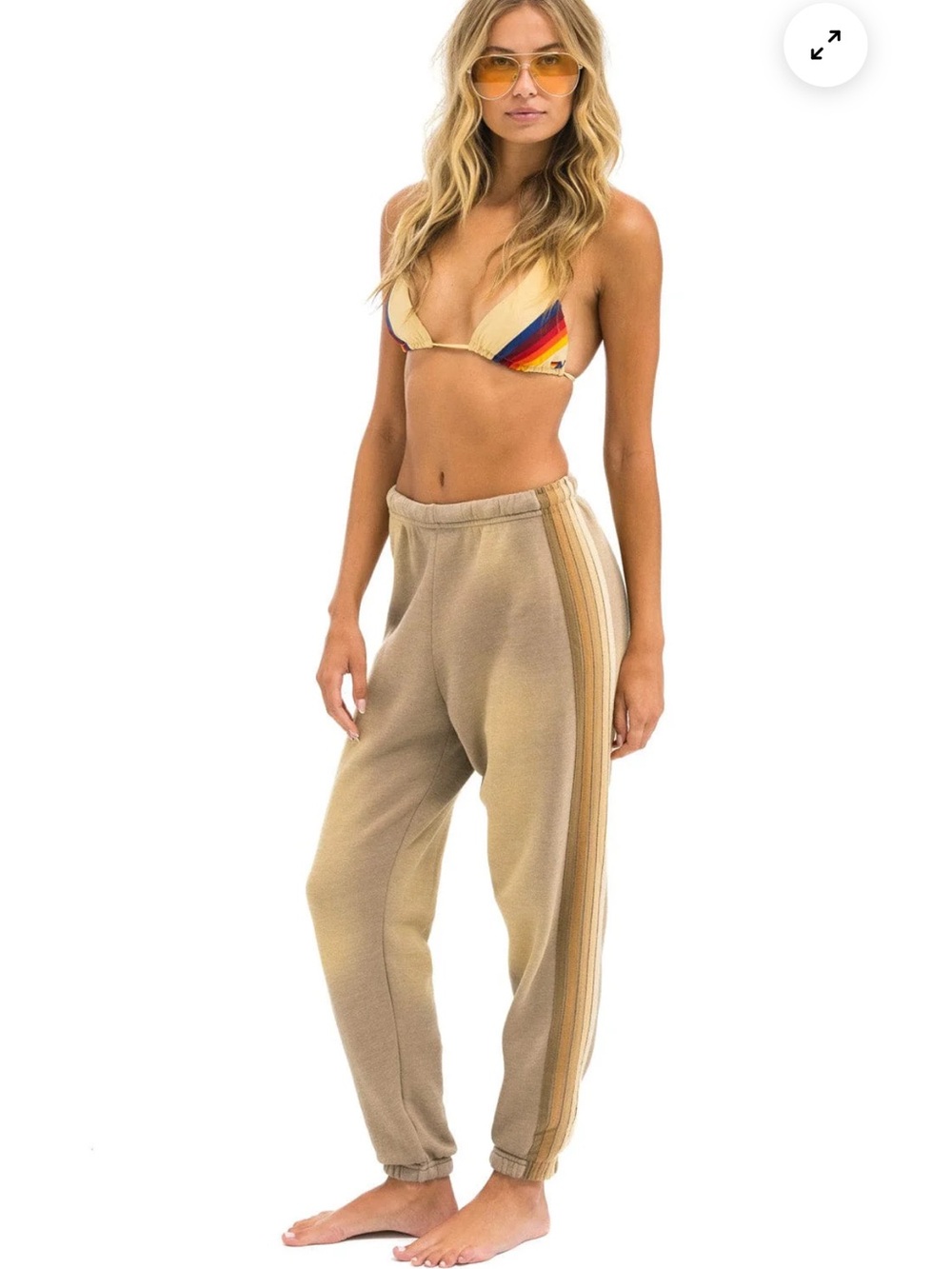 AVIATOR NATION 5 Stripe Sweatpants Sand Tan Size Small